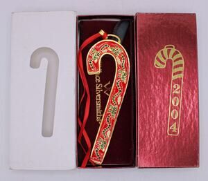 2004 Wallace Silversmiths Enamel Train Candy Cane Ornament w/box